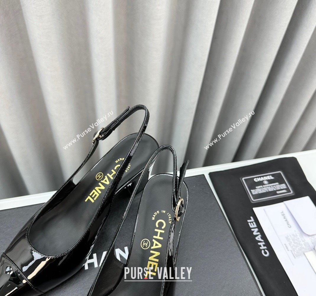 Chanel Patent Calfskin Slingbacks Pumps 6cm Black 2024 0423 (MD-240423099)