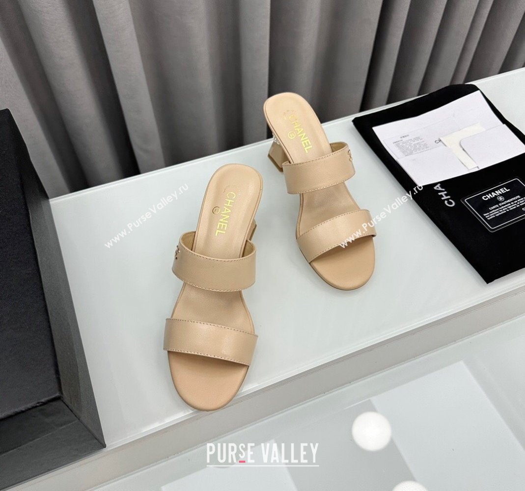 Chanel Lambskin Heel Slide Sandal 7cm with Pearls G45685 Beige 2024 (MD-240424141)