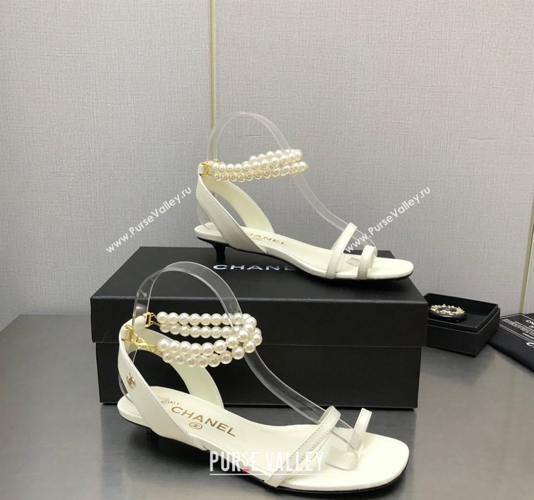 Chanel Lambskin Heel Sandals with Pearls Ankle Strap White 2024 0423 (MD-240423003)