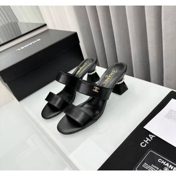 Chanel Lambskin Heel Slide Sandal 7cm with Pearls G45685 Black 2024 (MD-240424142)