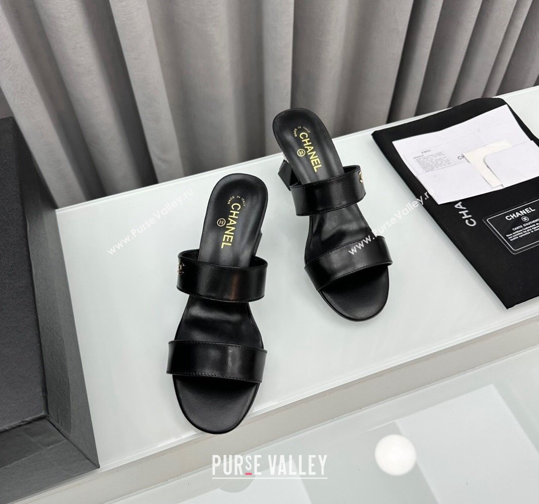 Chanel Lambskin Heel Slide Sandal 7cm with Pearls G45685 Black 2024 (MD-240424142)