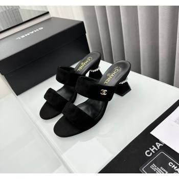 Chanel Suede Heel Slide Sandal 7cm with Pearls G45685 Black 2024 (MD-240424147)
