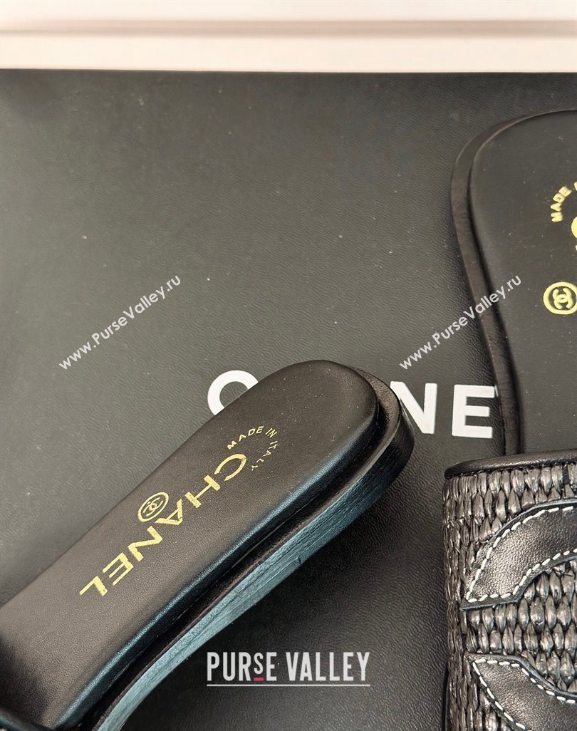 Chanel Raffia Straw Flat Slide Sandals Black 2024 0424 (MD-240424148)