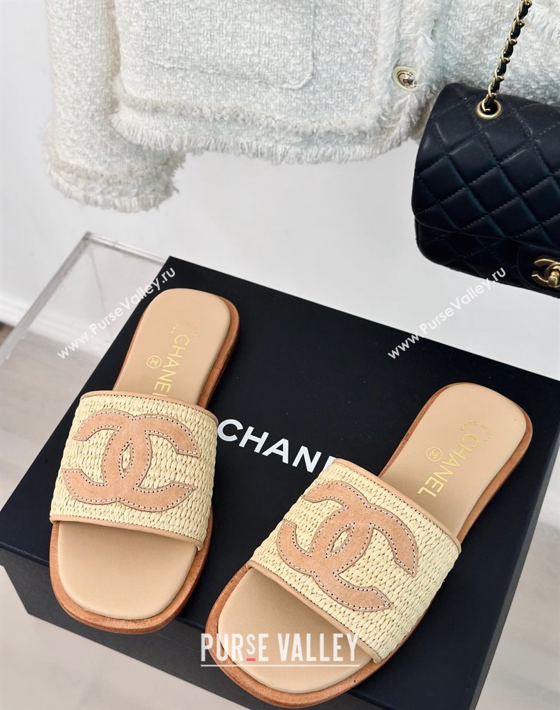 Chanel Raffia Straw Flat Slide Sandals Beige 2024 0424 (MD-240424149)