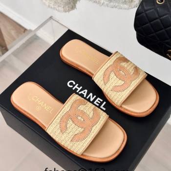 Chanel Raffia Straw Flat Slide Sandals Beige 2024 0424 (MD-240424149)