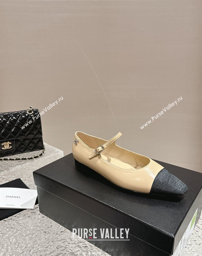 Chanel Lambskin Grosgrain Mary Janes Flat Ballet Beige 2024 0423 (MD-240423101)