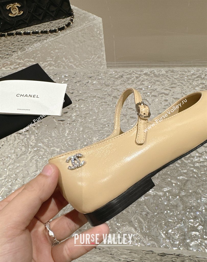 Chanel Lambskin Grosgrain Mary Janes Flat Ballet Beige 2024 0423 (MD-240423101)