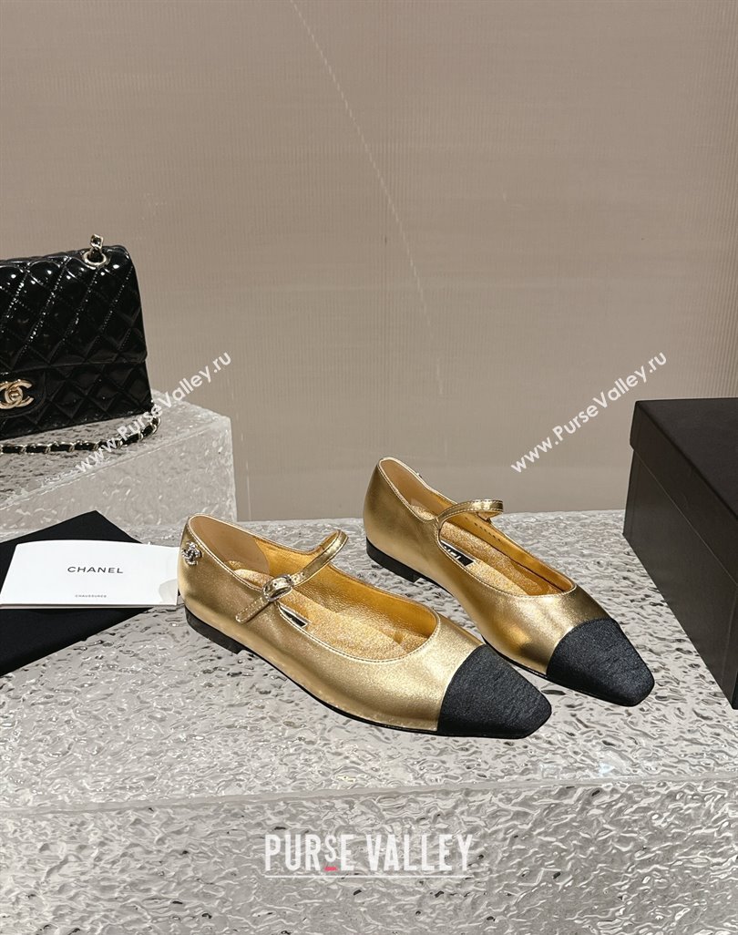 Chanel Lambskin Grosgrain Mary Janes Flat Ballet Gold 2024 0423 (MD-240423102)