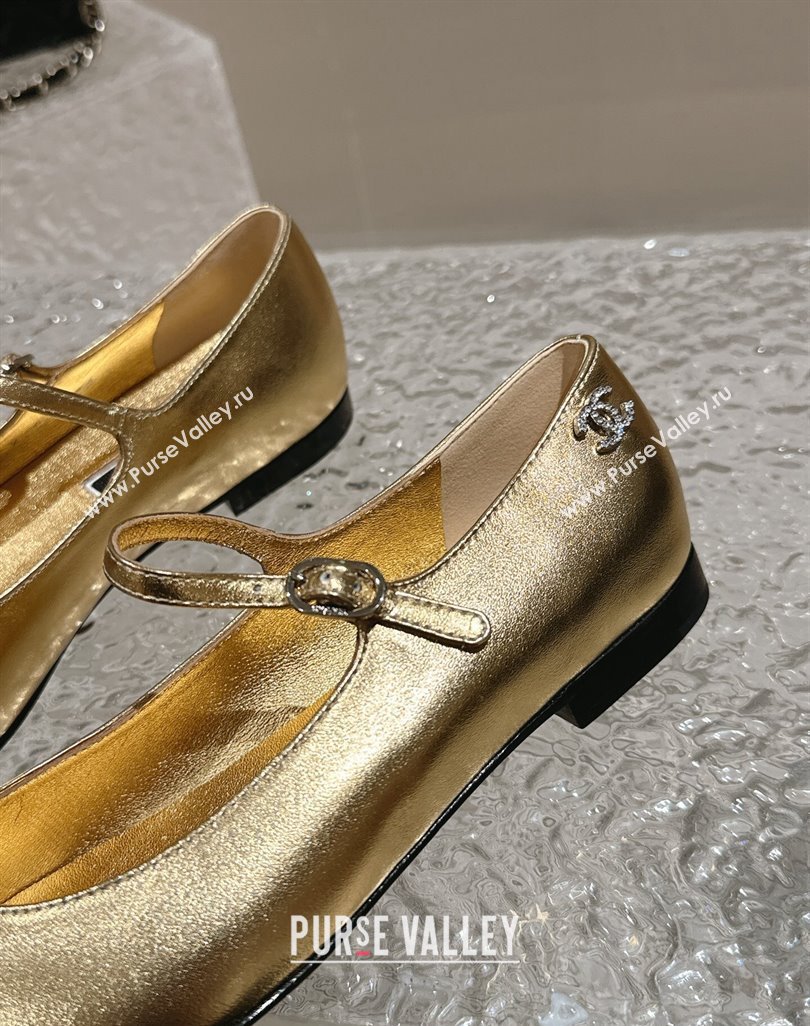 Chanel Lambskin Grosgrain Mary Janes Flat Ballet Gold 2024 0423 (MD-240423102)