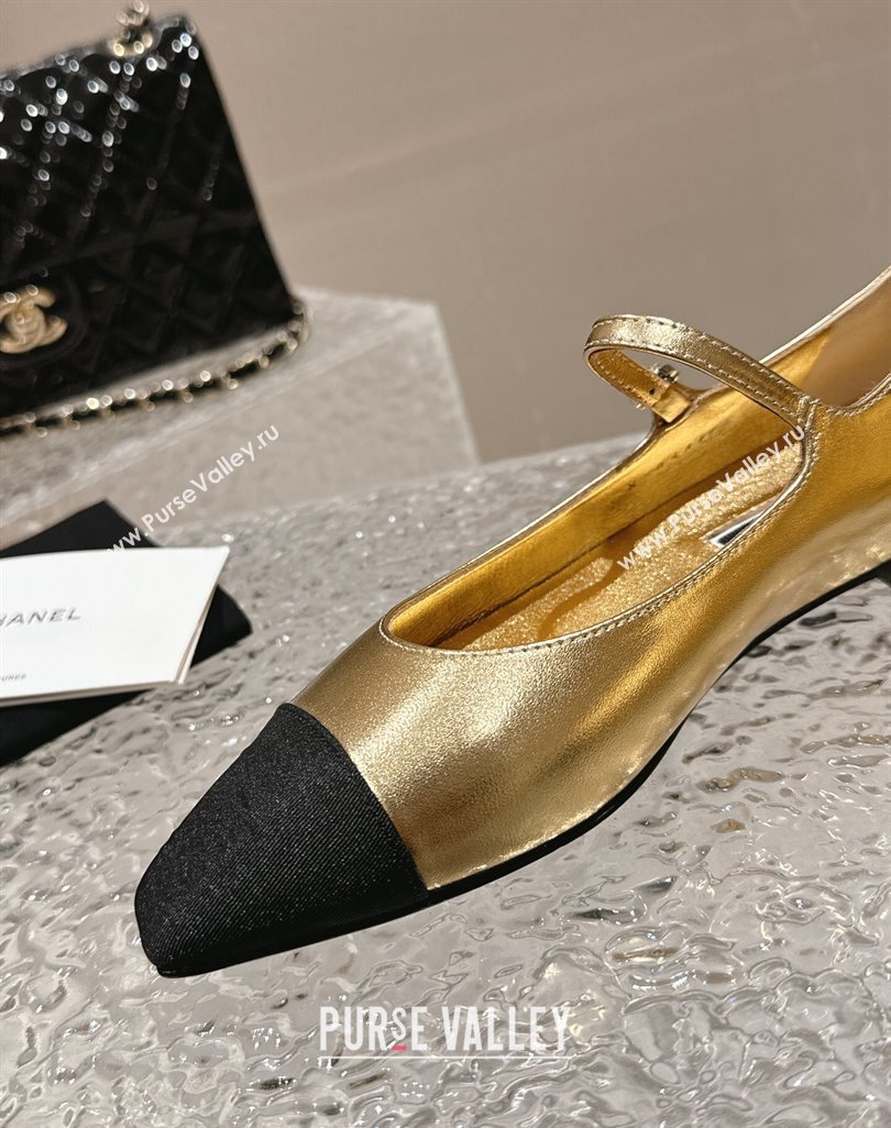 Chanel Lambskin Grosgrain Mary Janes Flat Ballet Gold 2024 0423 (MD-240423102)