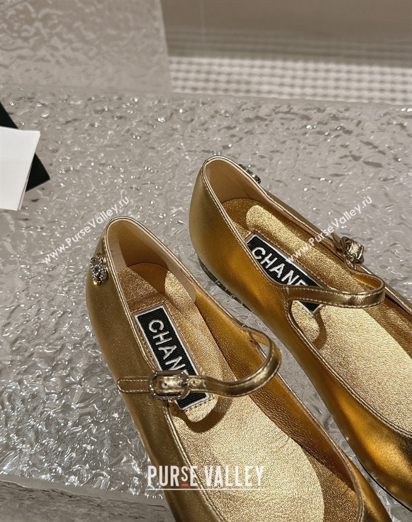 Chanel Lambskin Grosgrain Mary Janes Flat Ballet Gold 2024 0423 (MD-240423102)