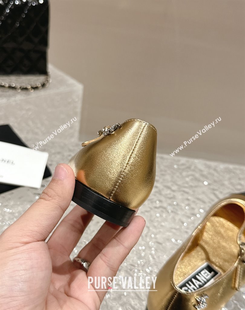 Chanel Lambskin Grosgrain Mary Janes Flat Ballet Gold 2024 0423 (MD-240423102)