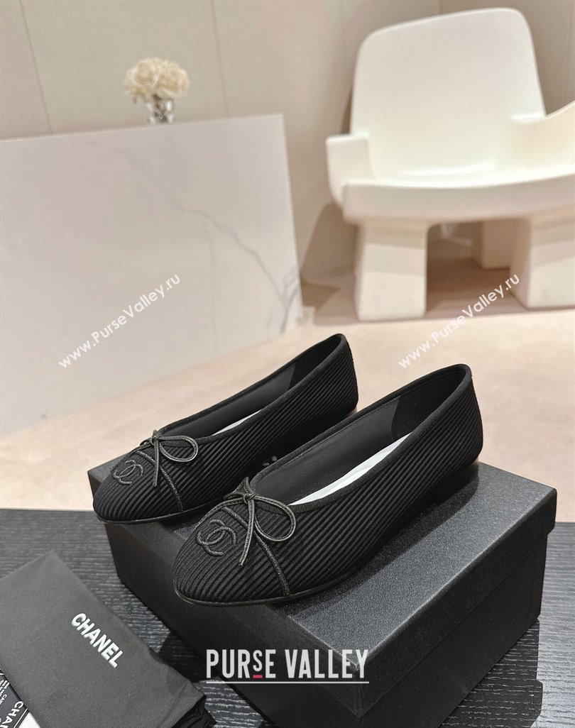 Chanel Striped Fabric Ballet Flat with Bow G45512 Black 2024 (MD-240423143)
