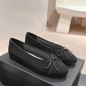 Chanel Striped Fabric Ballet Flat with Bow G45512 Black 2024 (MD-240423143)