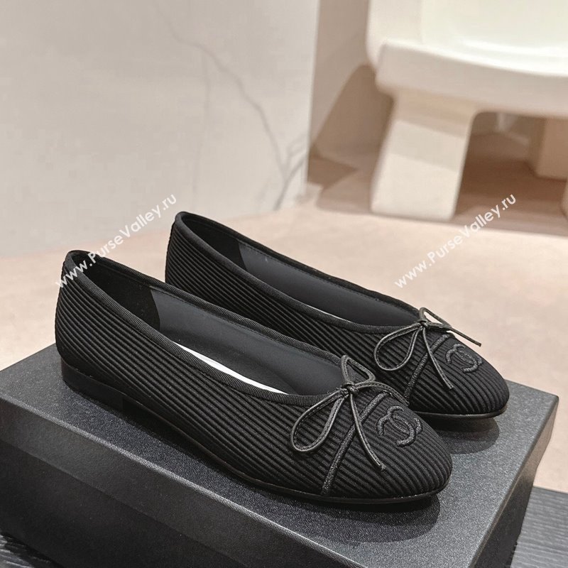 Chanel Striped Fabric Ballet Flat with Bow G45512 Black 2024 (MD-240423143)