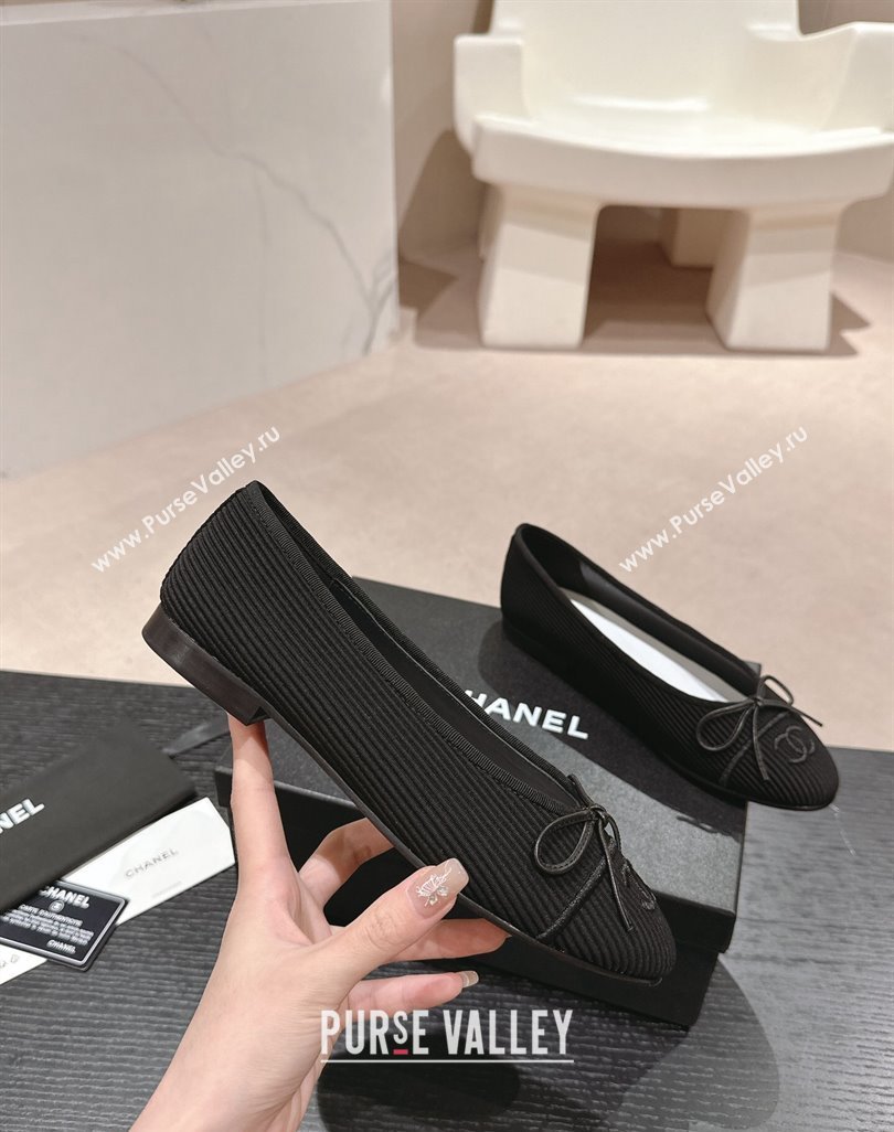Chanel Striped Fabric Ballet Flat with Bow G45512 Black 2024 (MD-240423143)