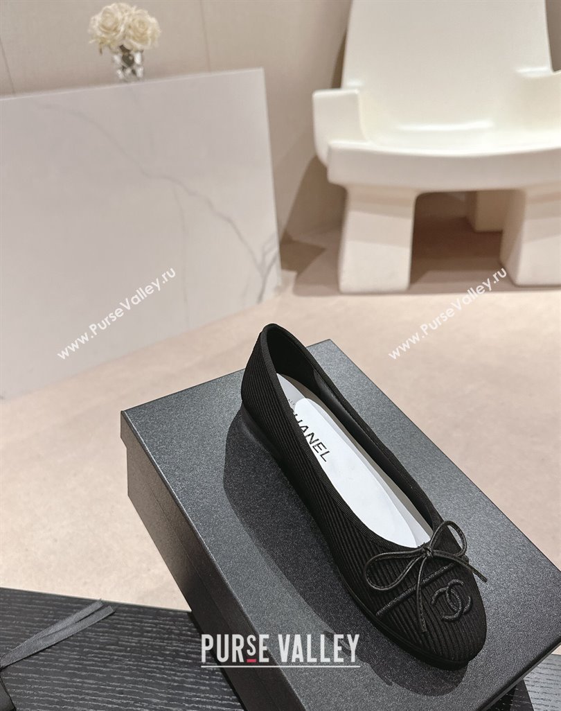 Chanel Striped Fabric Ballet Flat with Bow G45512 Black 2024 (MD-240423143)