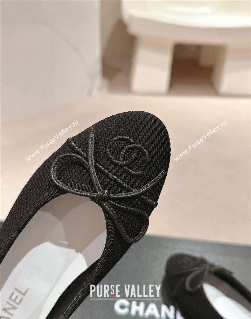 Chanel Striped Fabric Ballet Flat with Bow G45512 Black 2024 (MD-240423143)