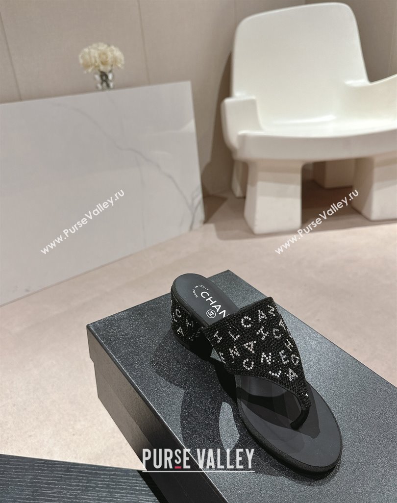 Chanel Crystals Heel Thong Slide Sandals 4.5cm with Letters Black 2024 0424 (MD-240424160)