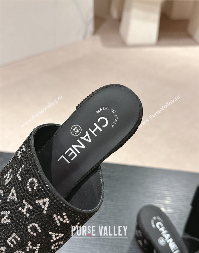 Chanel Crystals Heel Thong Slide Sandals 4.5cm with Letters Black 2024 0424 (MD-240424160)