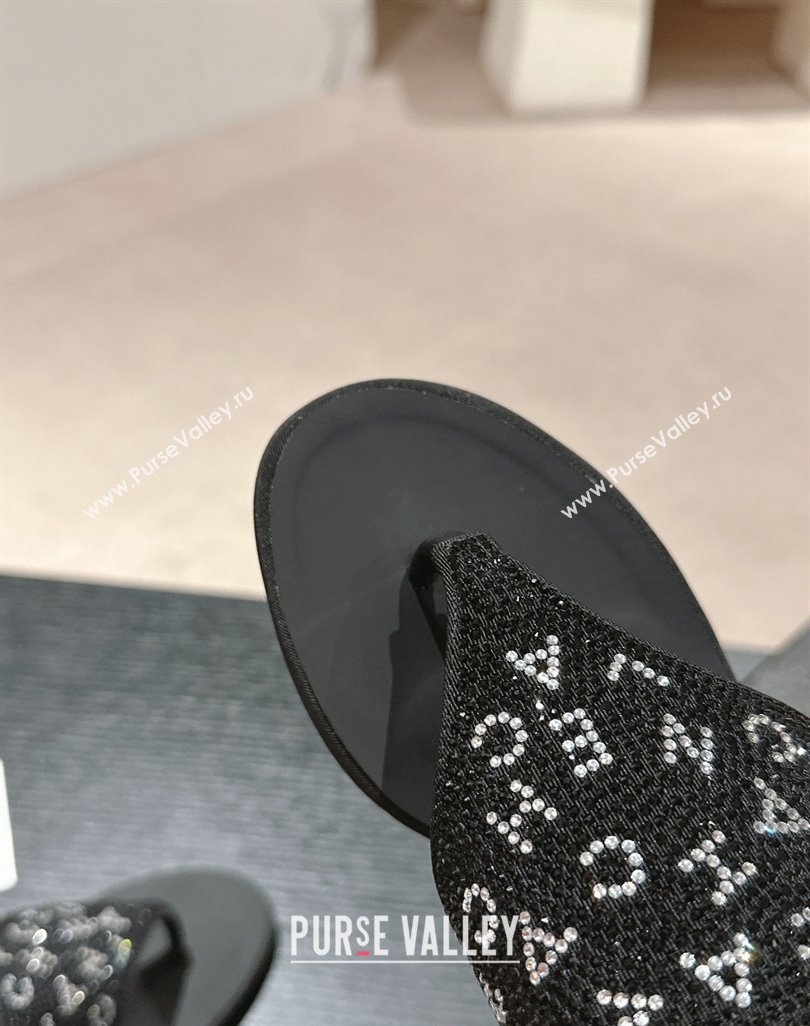 Chanel Crystals Heel Thong Slide Sandals 4.5cm with Letters Black 2024 0424 (MD-240424160)