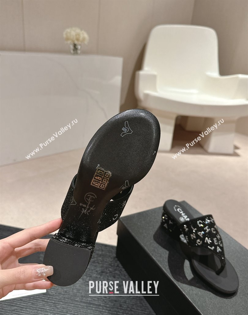 Chanel Crystals Heel Thong Slide Sandals 4.5cm with Letters Black 2024 0424 (MD-240424160)