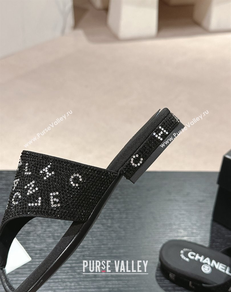 Chanel Crystals Flat Thong Slide Sandals with Letters Black 2024 0424 (MD-240424166)