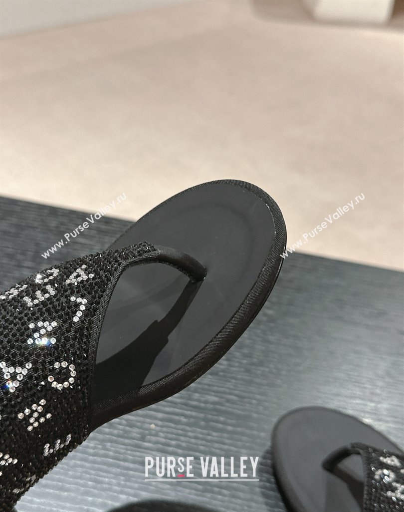 Chanel Crystals Flat Thong Slide Sandals with Letters Black 2024 0424 (MD-240424166)