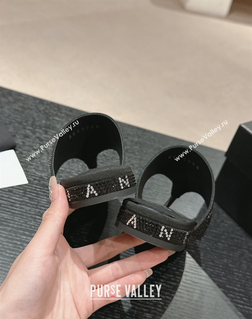 Chanel Crystals Flat Thong Slide Sandals with Letters Black 2024 0424 (MD-240424166)