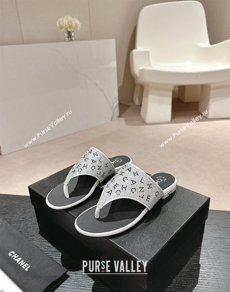 Chanel Crystals Flat Thong Slide Sandals with Letters Silver 2024 0424 (MD-240424167)