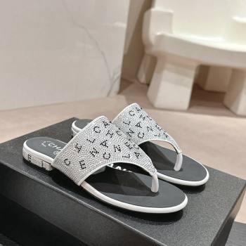 Chanel Crystals Flat Thong Slide Sandals with Letters Silver 2024 0424 (MD-240424167)