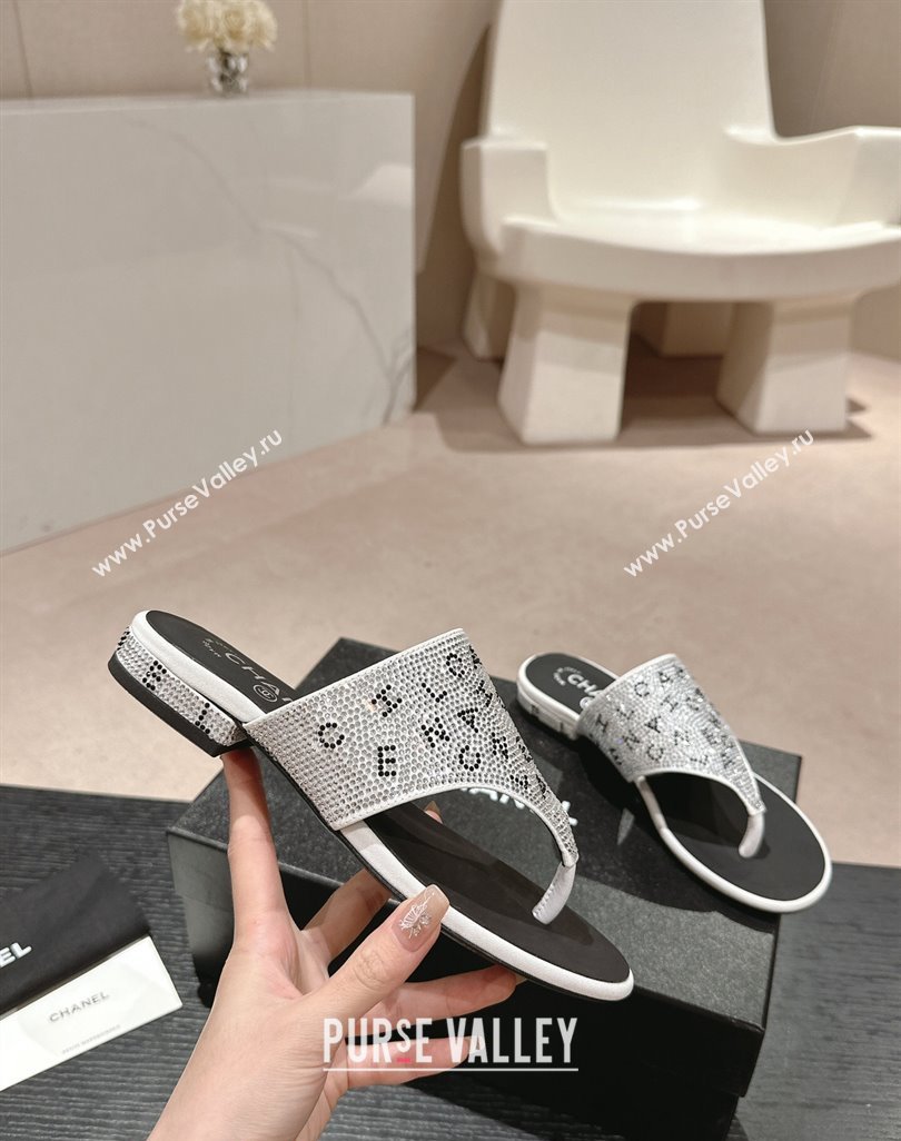 Chanel Crystals Flat Thong Slide Sandals with Letters Silver 2024 0424 (MD-240424167)