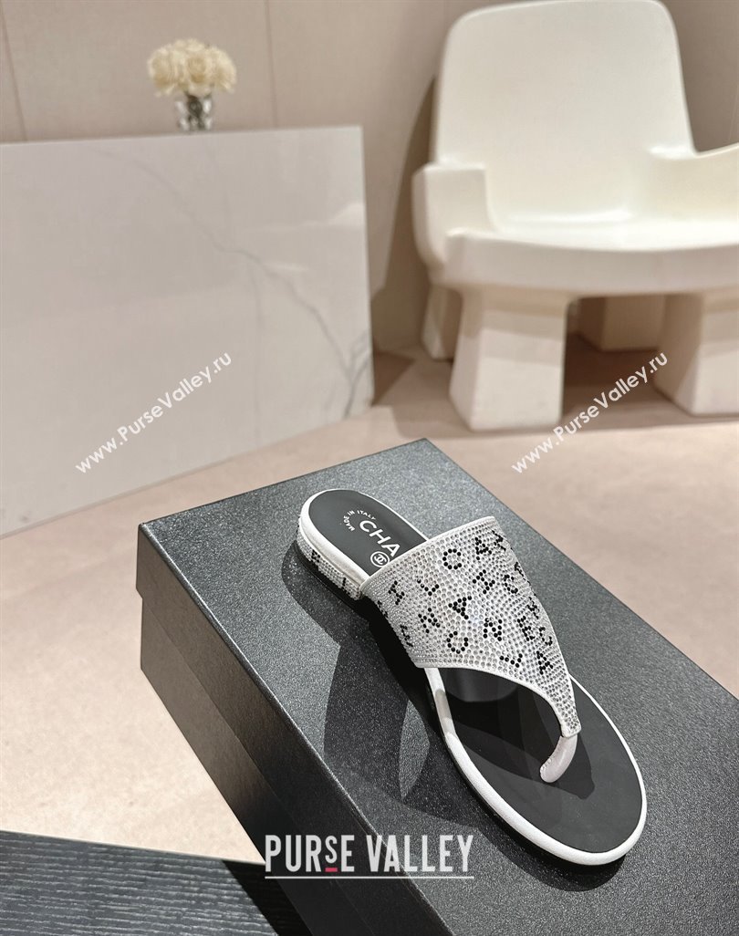 Chanel Crystals Flat Thong Slide Sandals with Letters Silver 2024 0424 (MD-240424167)