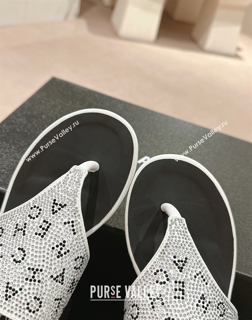 Chanel Crystals Flat Thong Slide Sandals with Letters Silver 2024 0424 (MD-240424167)