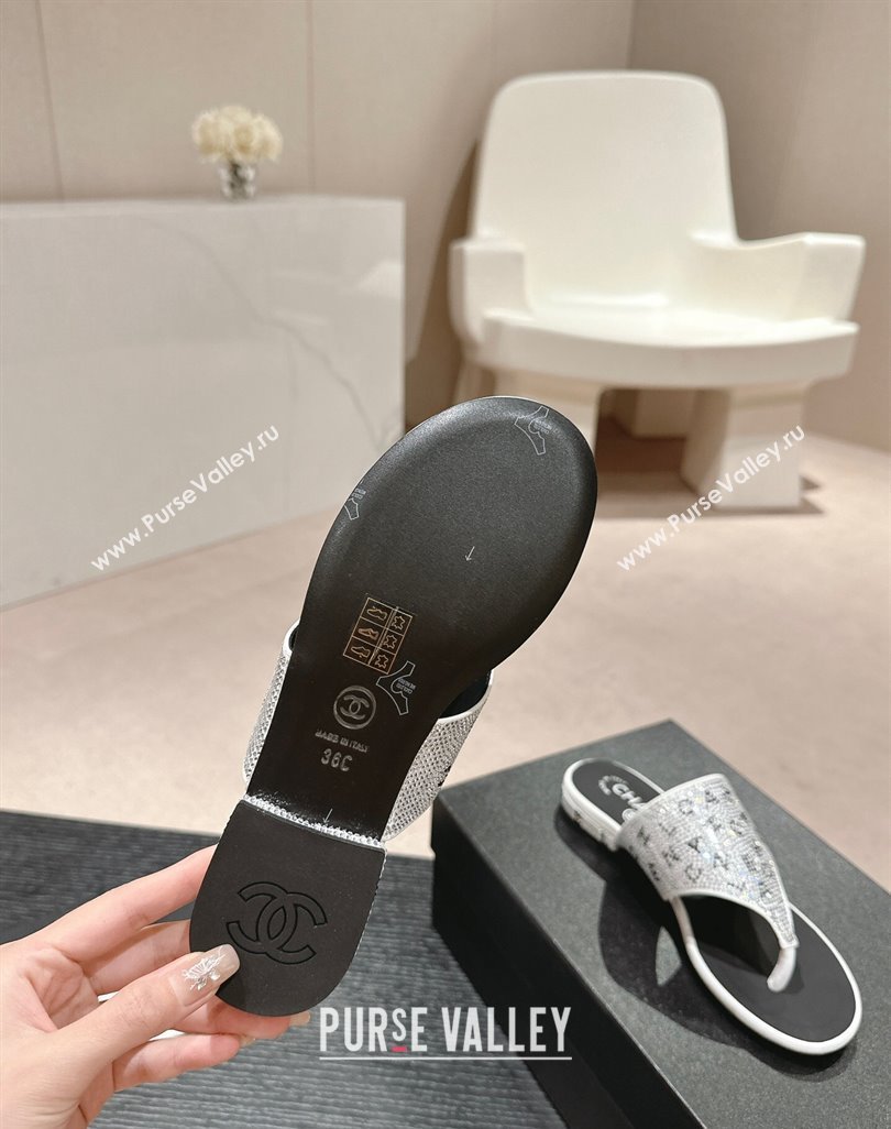 Chanel Crystals Flat Thong Slide Sandals with Letters Silver 2024 0424 (MD-240424167)