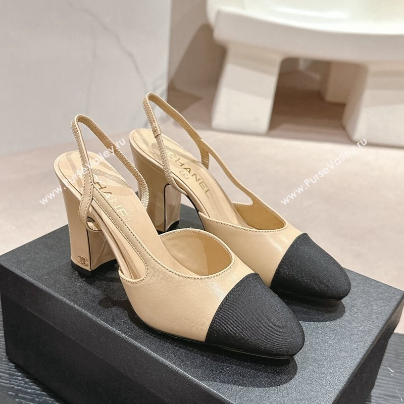 Chanel Lambskin Grosgrain Slingbacks Pumps 9cm G45509 Beige 2024 (MD-240423104)