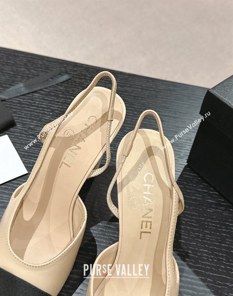 Chanel Lambskin Grosgrain Slingbacks Pumps 9cm G45509 Beige 2024 (MD-240423104)