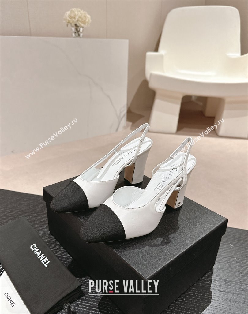 Chanel Lambskin Grosgrain Slingbacks Pumps 9cm G45509 White 2024 (MD-240423105)