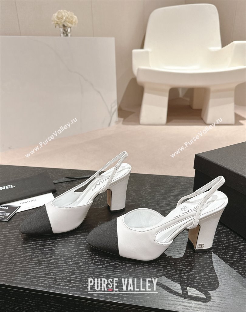 Chanel Lambskin Grosgrain Slingbacks Pumps 9cm G45509 White 2024 (MD-240423105)