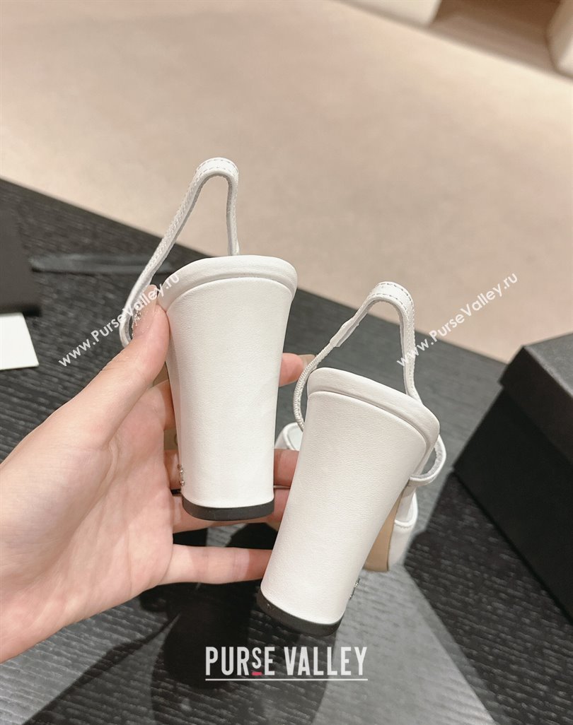Chanel Lambskin Grosgrain Slingbacks Pumps 9cm G45509 White 2024 (MD-240423105)