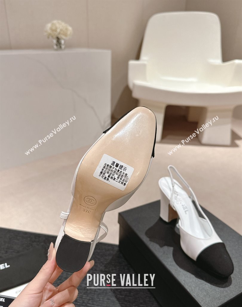 Chanel Lambskin Grosgrain Slingbacks Pumps 9cm G45509 White 2024 (MD-240423105)