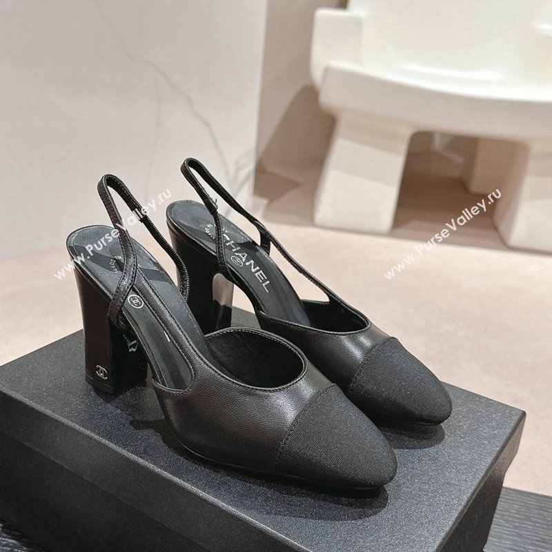 Chanel Lambskin Grosgrain Slingbacks Pumps 9cm G45509 Black 2024 (MD-240423106)