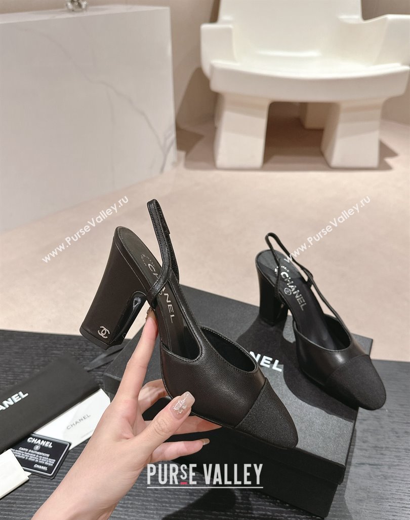 Chanel Lambskin Grosgrain Slingbacks Pumps 9cm G45509 Black 2024 (MD-240423106)