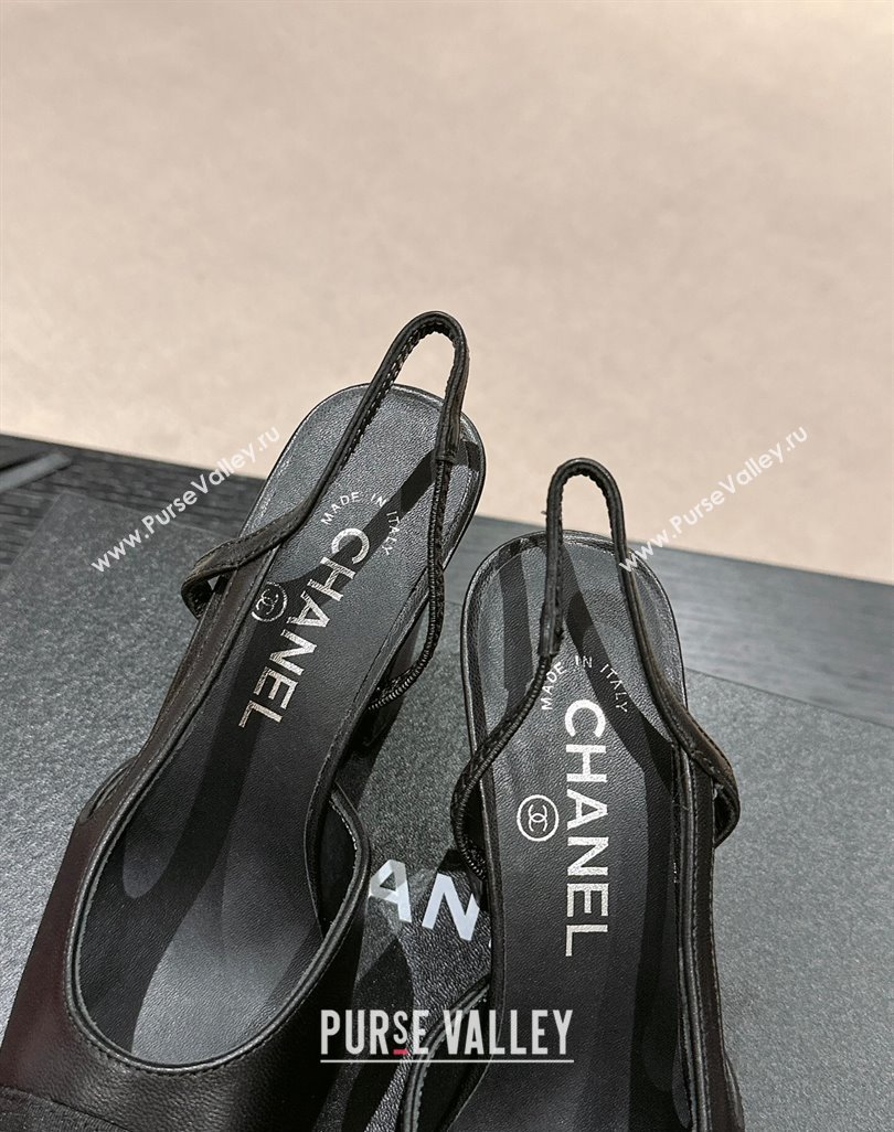 Chanel Lambskin Grosgrain Slingbacks Pumps 9cm G45509 Black 2024 (MD-240423106)