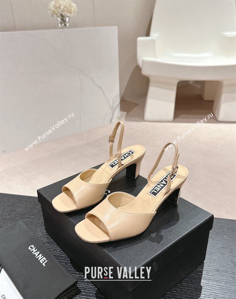 Chanel Lambskin Heel Sandals 5.5cm G45619 Beige 2024 (MD-240424170)