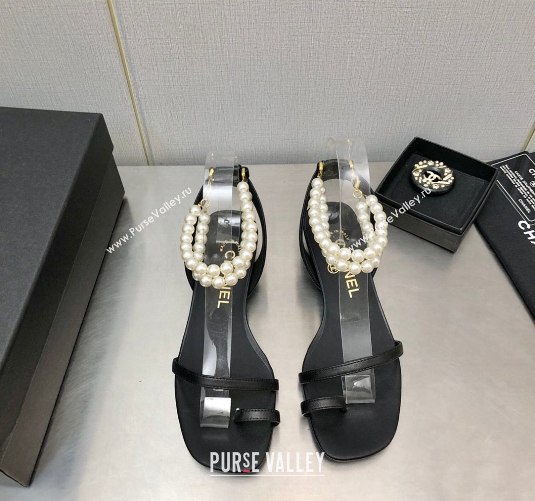 Chanel Lambskin Heel Sandals with Pearls Ankle Strap Black 2024 0423 (MD-240423001)