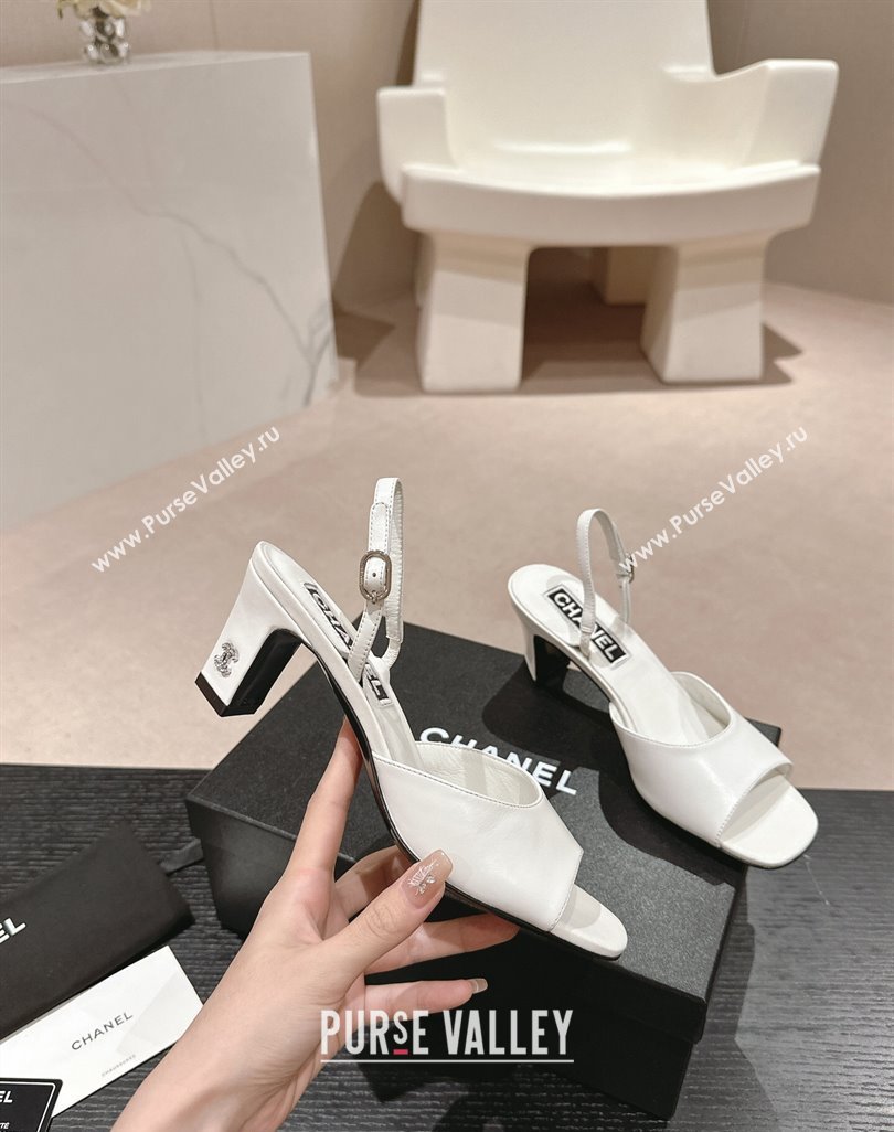 Chanel Lambskin Heel Sandals 5.5cm G45619 White 2024 (MD-240424171)