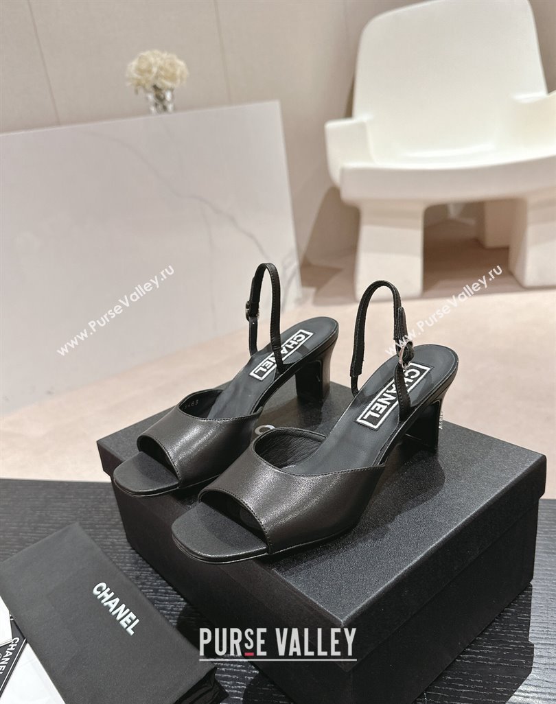 Chanel Lambskin Heel Sandals 5.5cm G45619 Black 2024 (MD-240424172)