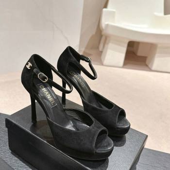 Chanel Suede Platform High Heel Sandals Black2 2024 0424 (MD-240424174)