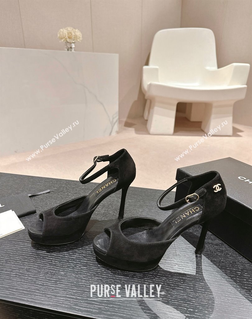 Chanel Suede Platform High Heel Sandals Black2 2024 0424 (MD-240424174)